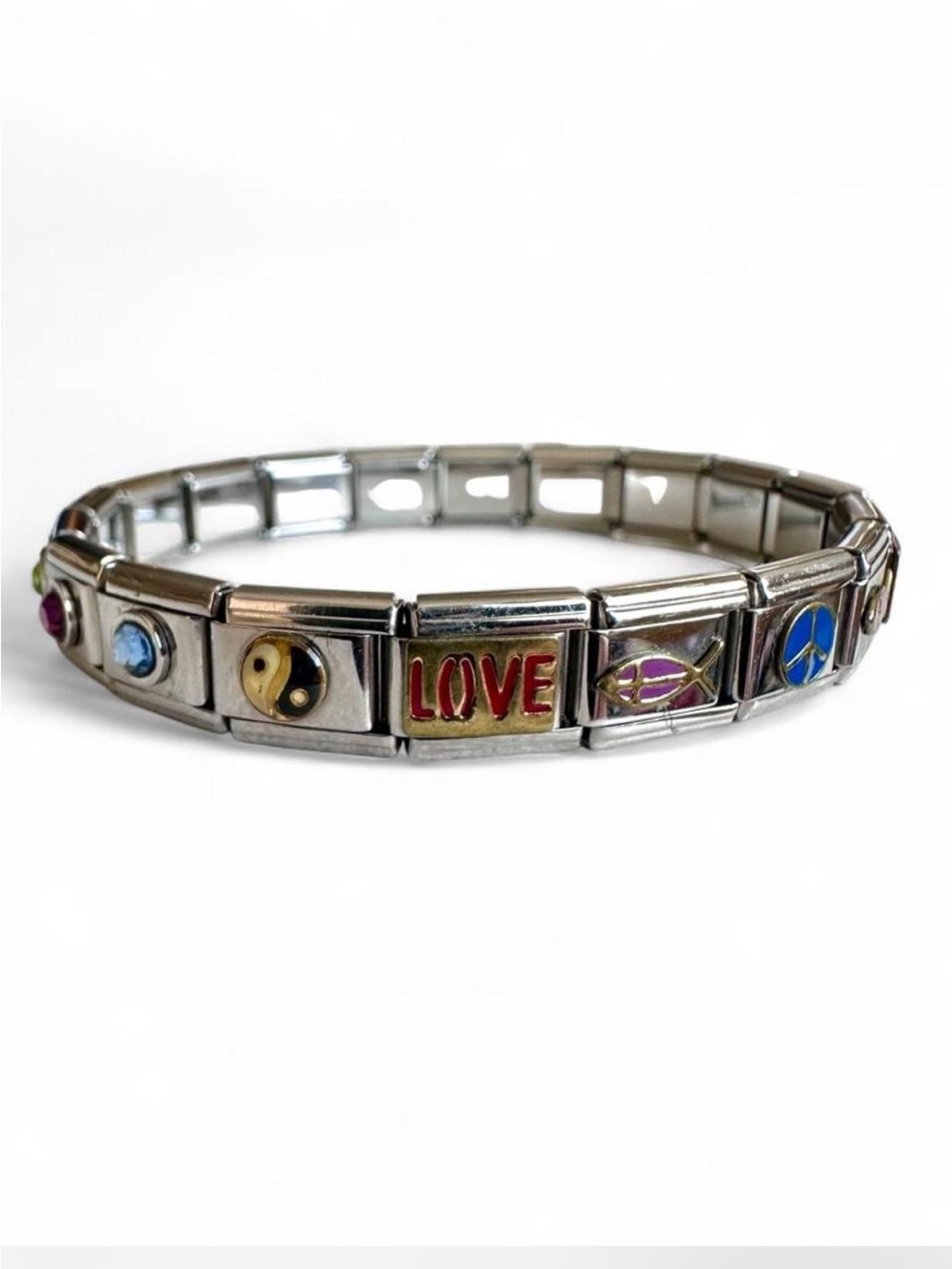 Italian Charm Stretch Bracelet silver and enamel charms